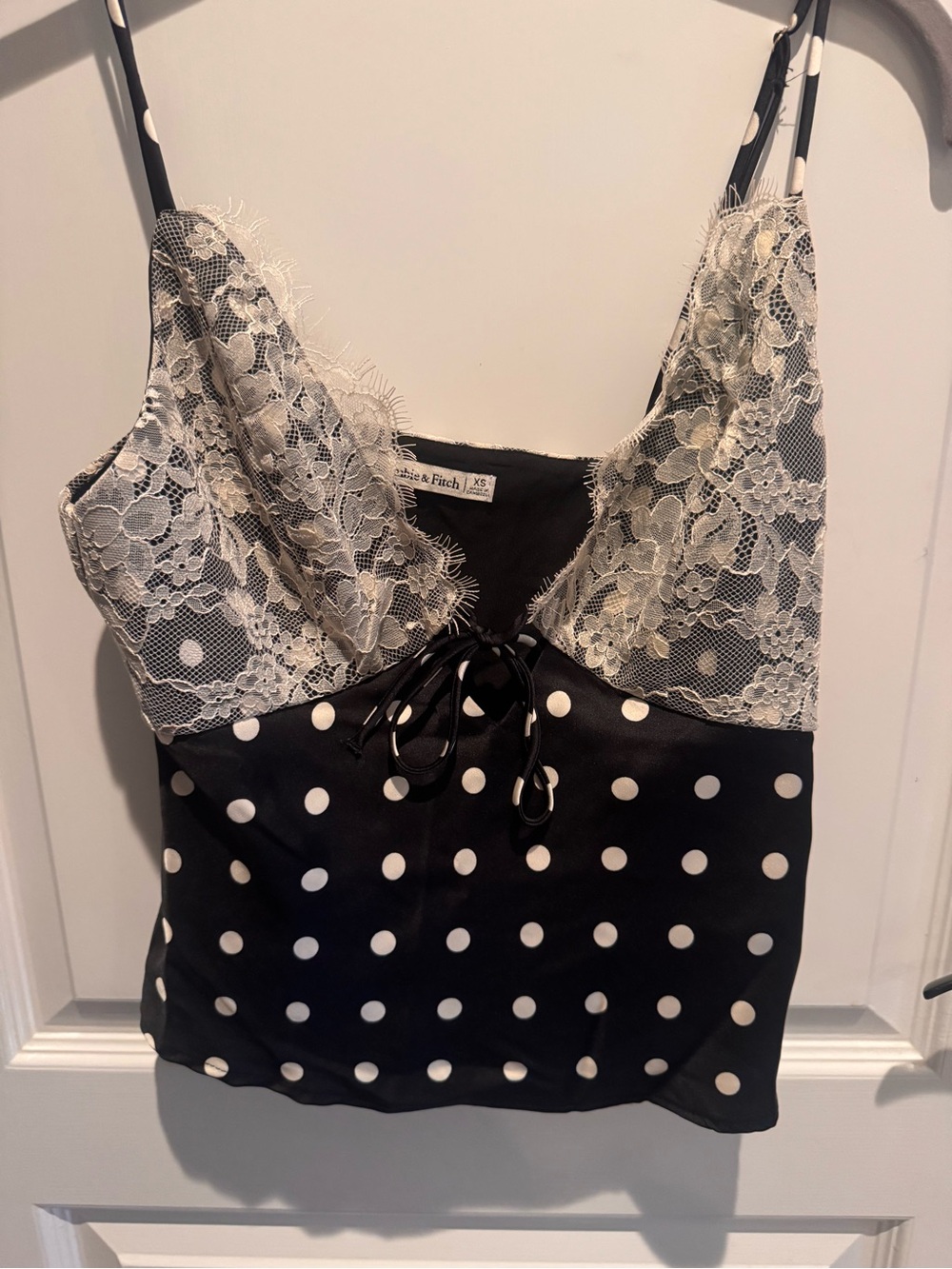 Abercrombie & Fitch Black Polka Dot Lace-Trim Cami
